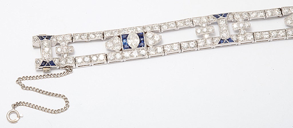 ART DECO   diamond sapphire open work flexible bracelet 2