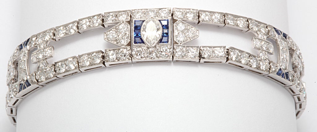 ART DECO   diamond sapphire open work flexible bracelet 4