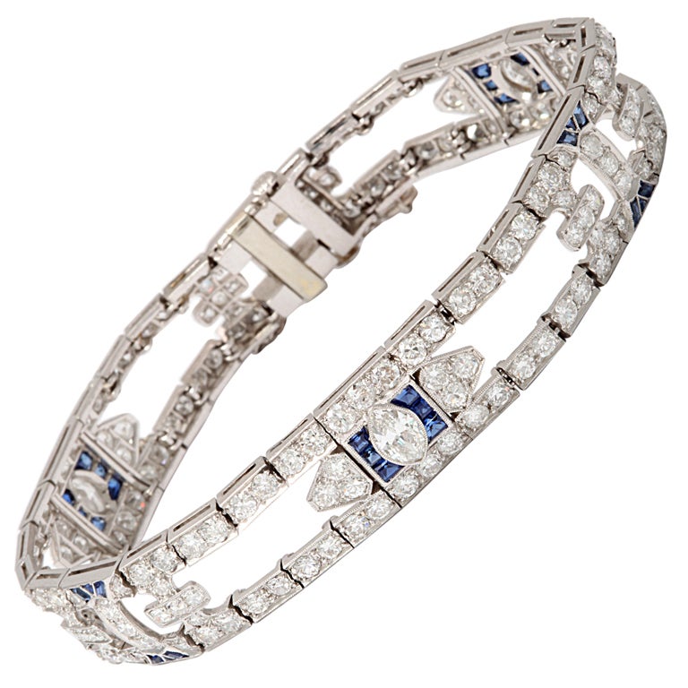 ART DECO   diamond sapphire open work flexible bracelet