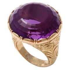 Amethyst and gold hand engraved antique ring