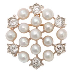 Pearl Diamond Gold Brooch / Pendant 