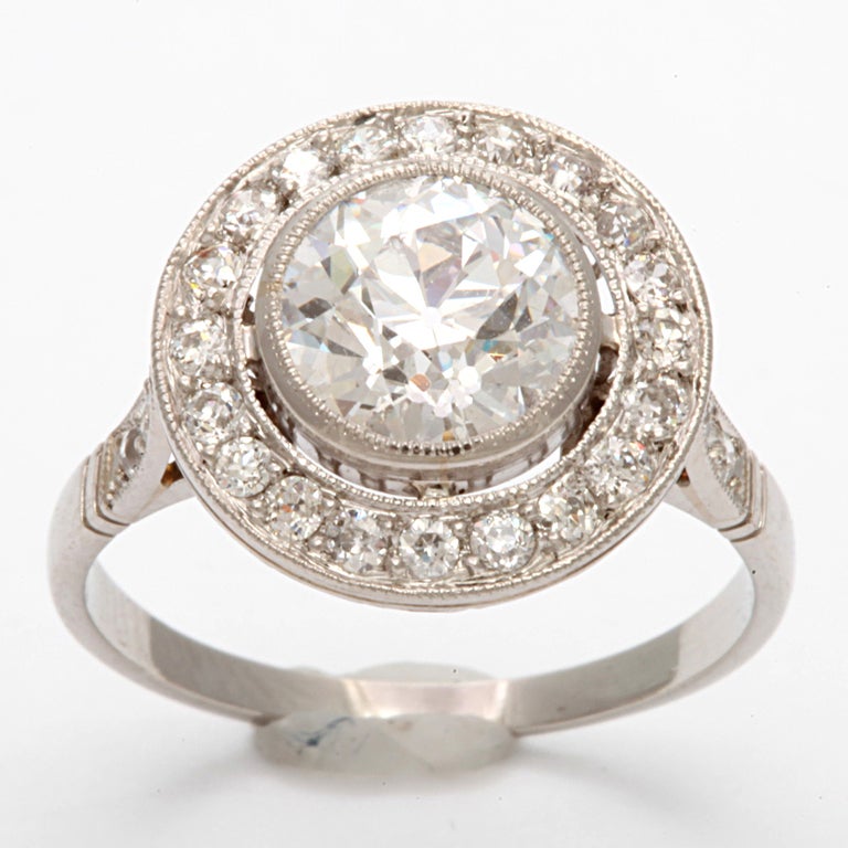 French Deco Diamond Engagement Ring