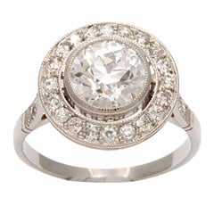 French Deco Diamond Engagement Ring