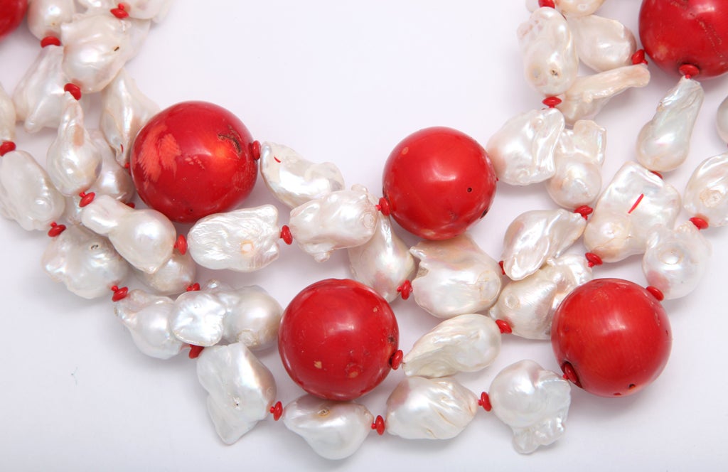 Women's Pearl & Coral Necklace For Sale