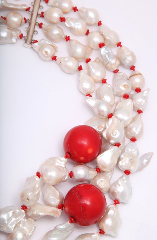 Pearl & Coral Necklace For Sale 1