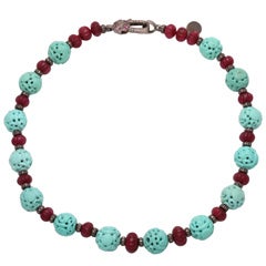 Carved Turquoise & Ruby Necklace