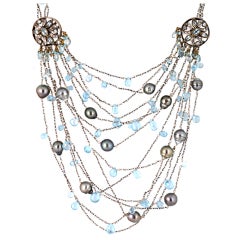 Diamond, Pearls & Aquamarine "Princess" Necklace