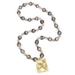 Pearl Necklace with Citrine Pendant