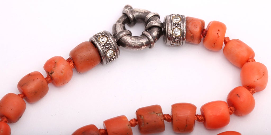 Carved Coral & Diamond Necklace For Sale 4