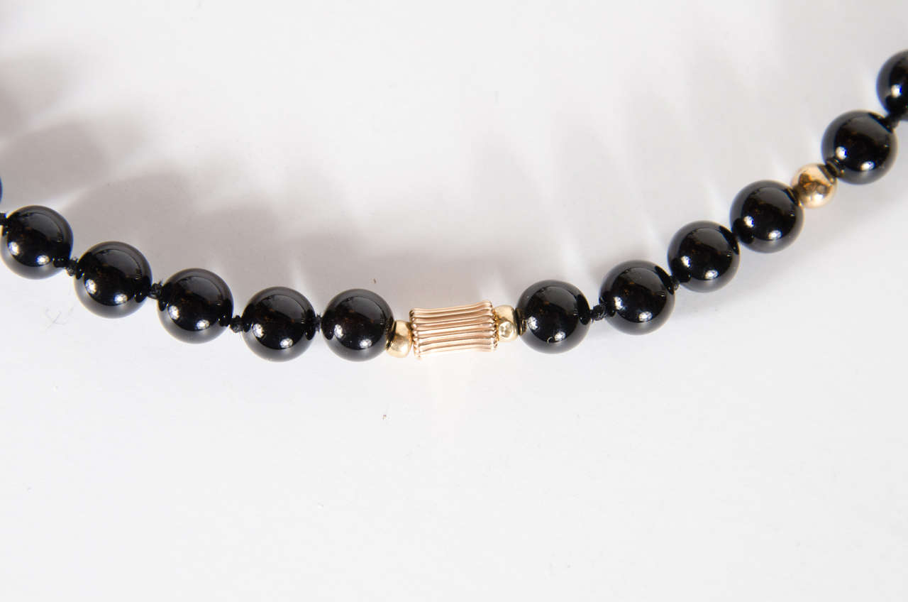 Artisan Black Onyx Gold Bead Necklace