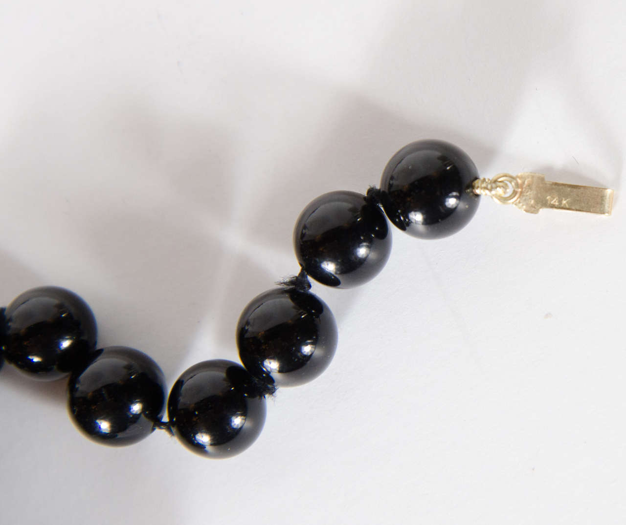 Black Onyx Gold Bead Necklace In Excellent Condition In New York, NY