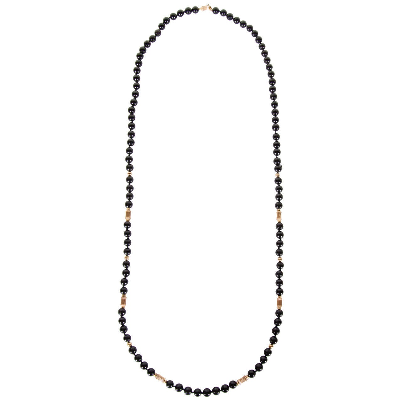 Black Onyx Gold Bead Necklace