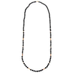 Retro Black Onyx Gold Bead Necklace
