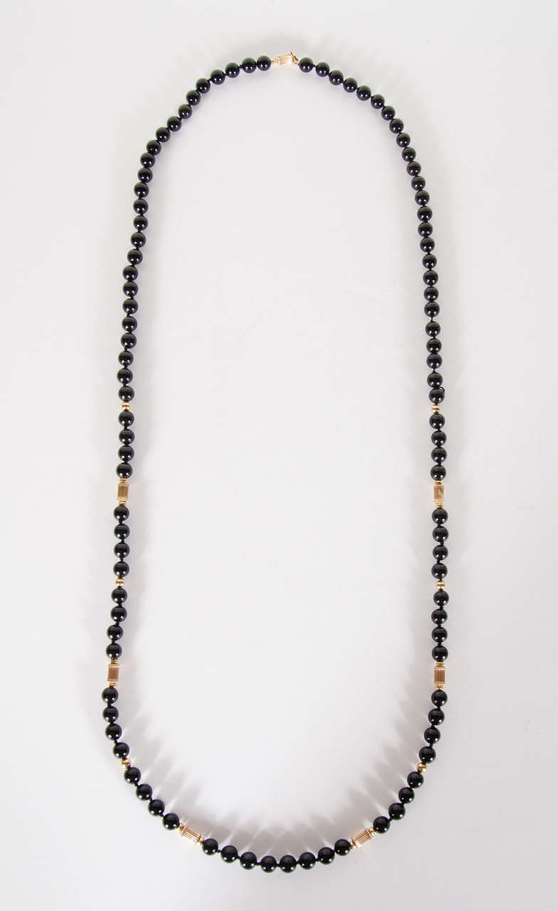 Black Onyx Gold Bead Necklace at 1stDibs | black and gold beaded ...