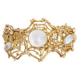 Moonstone, Diamond and Gold Spider Web Bangle Bracelet