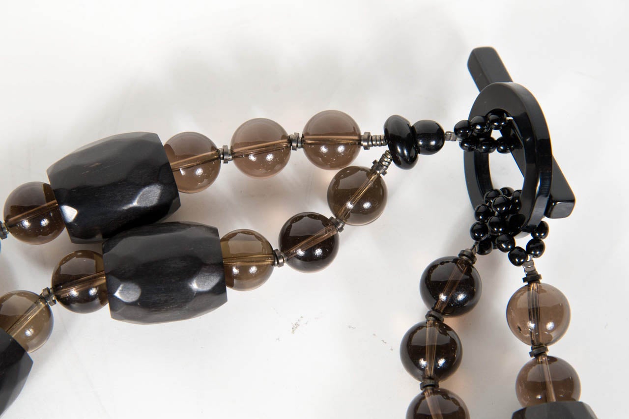 Sophisticated Smoky Quartz and Glass Bead Necklace by Giorgio Armani In Excellent Condition In New York, NY