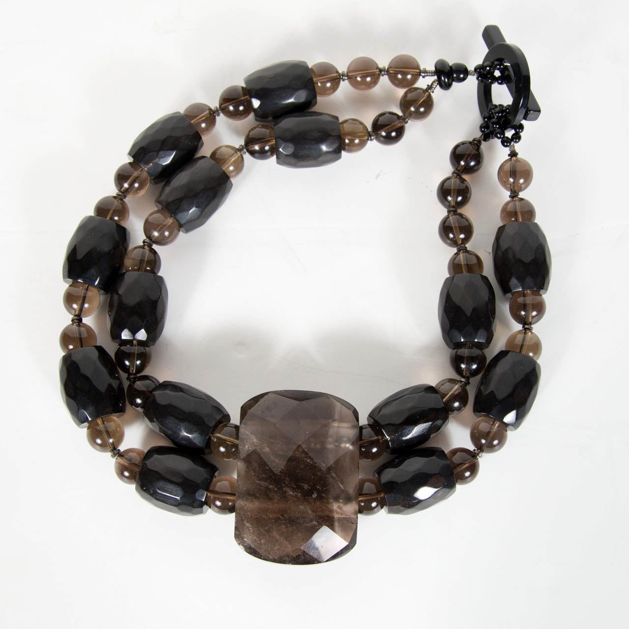 Sophisticated Smoky Quartz and Glass Bead Necklace by Giorgio Armani at