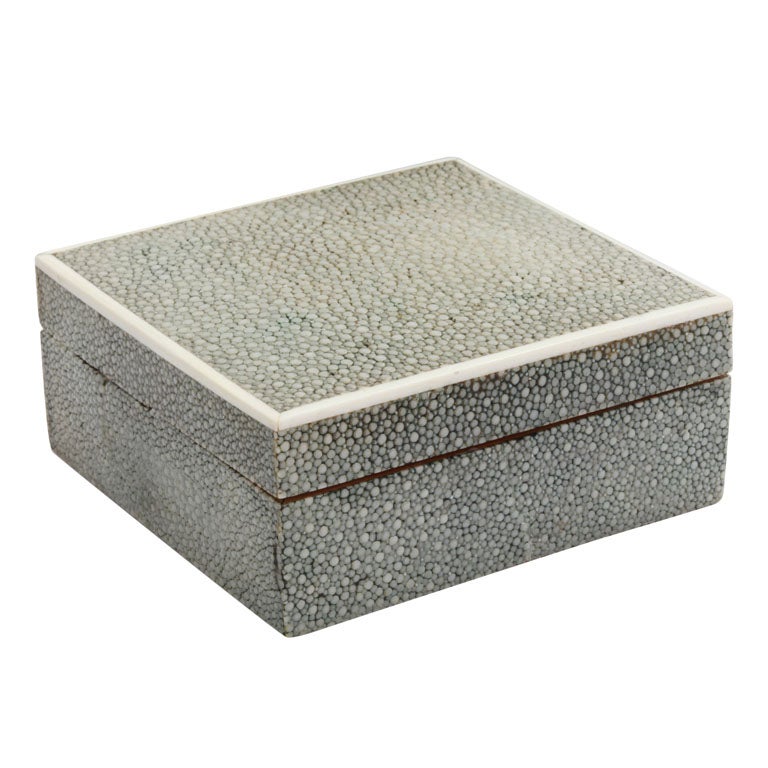 English Art Deco Shagreen & Ivory Box with Wooden Liner