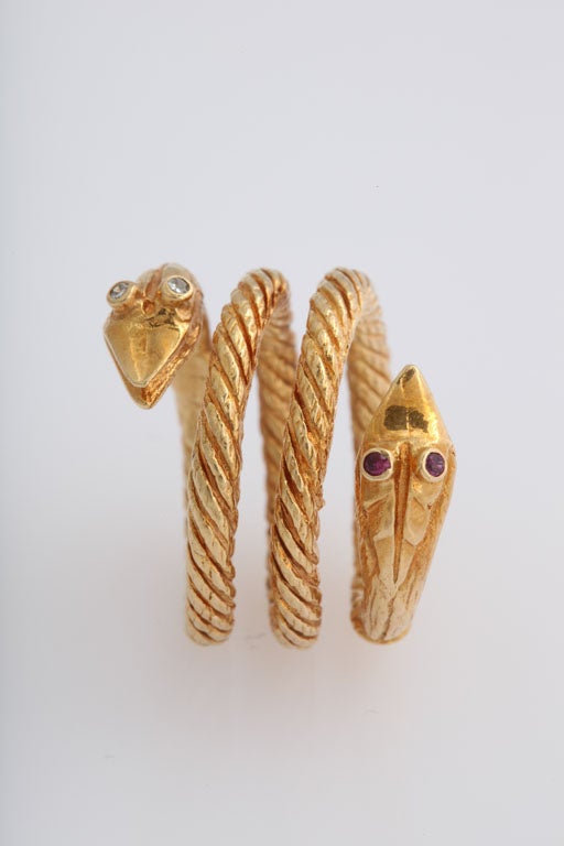 Wide Coiled Snake Ring with Two Heads