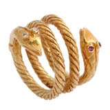 Wide Coiled Snake Ring with Two Heads