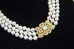 Mikimoto Triple Strand Pearl Necklace 