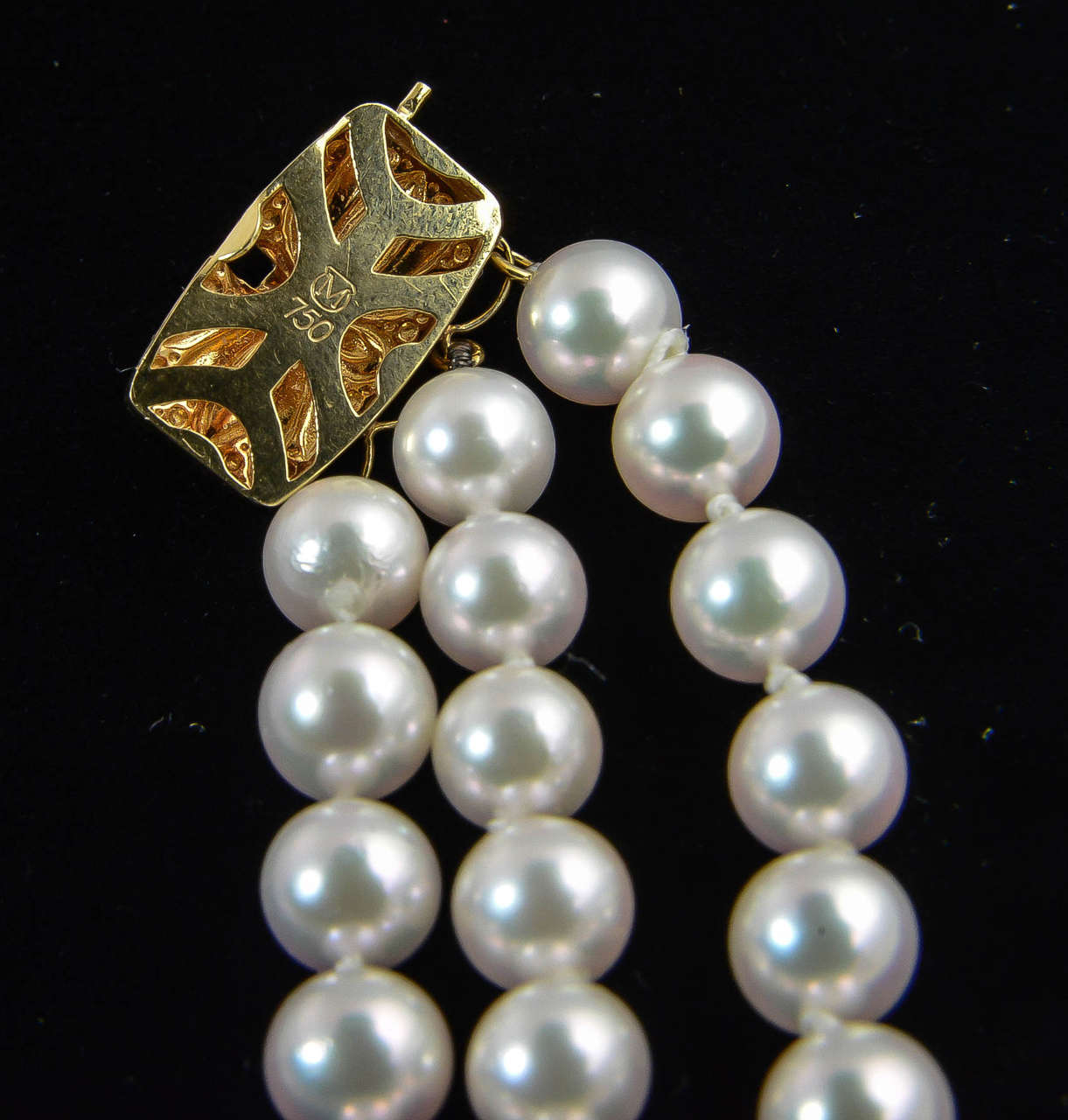 Mikimoto Triple Strand Pearl Necklace with Diamond Flower In Excellent Condition In Miami Beach, FL