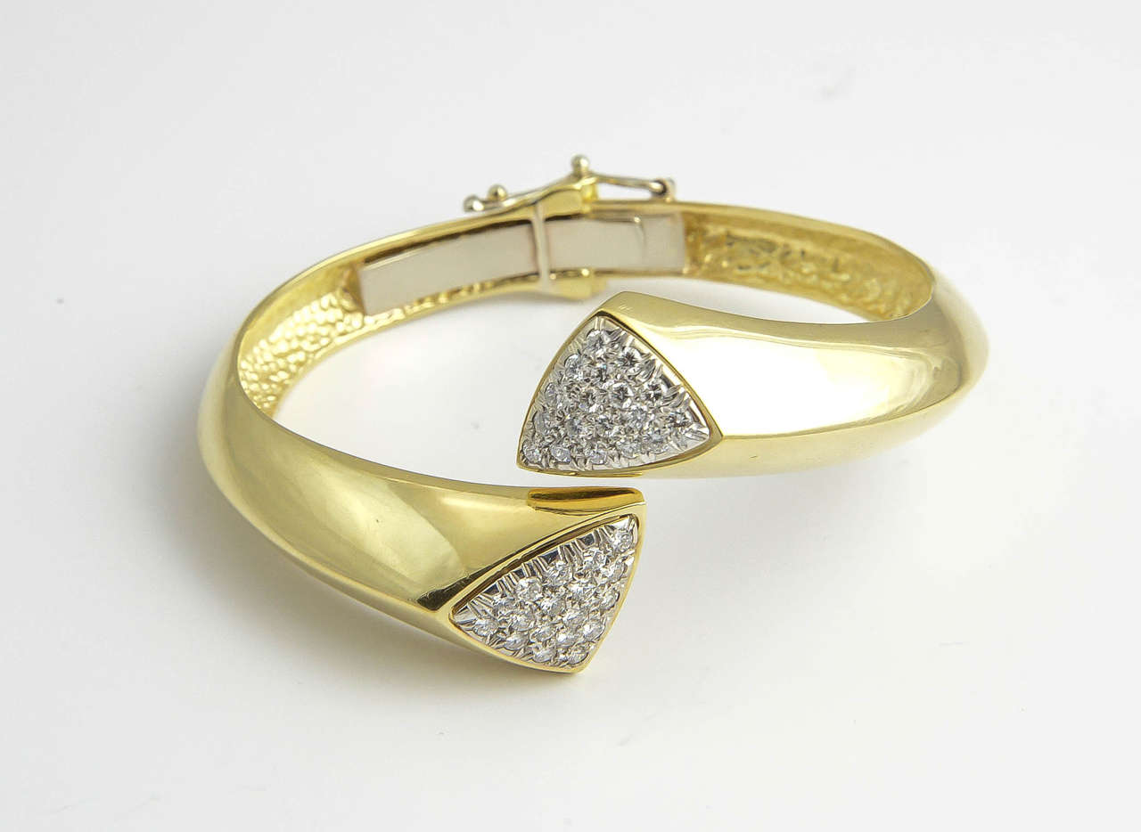 1970s Diamond Gold Bangle Bracelet For Sale 1