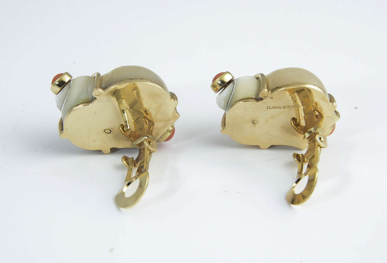 Seaman Schepps Shell Coral Gold Earclips 1