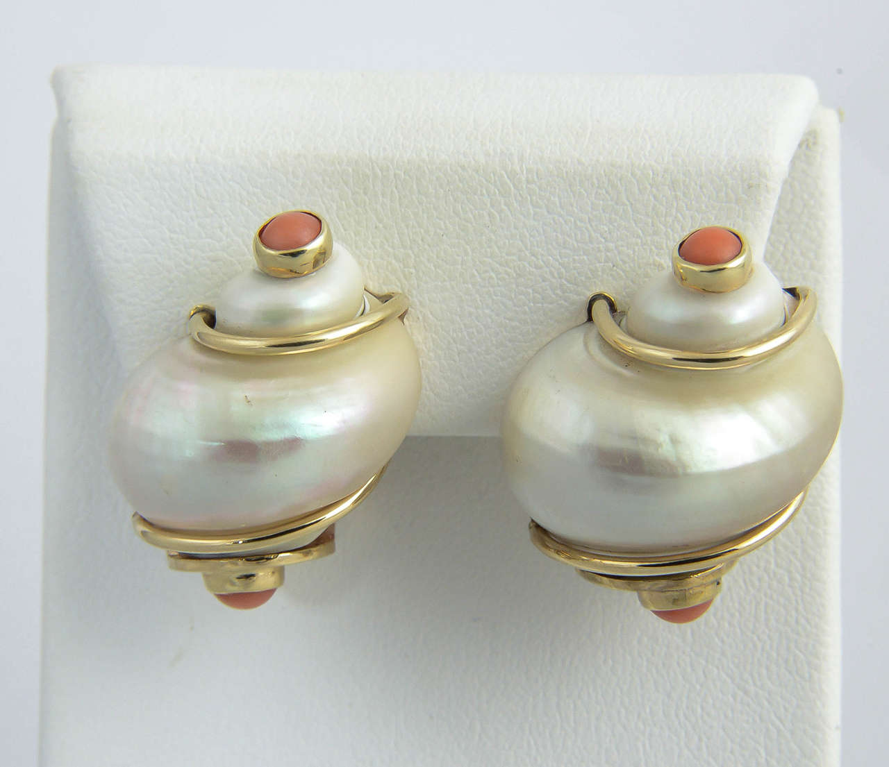Seaman Schepps Shell Coral Gold Earclips 3