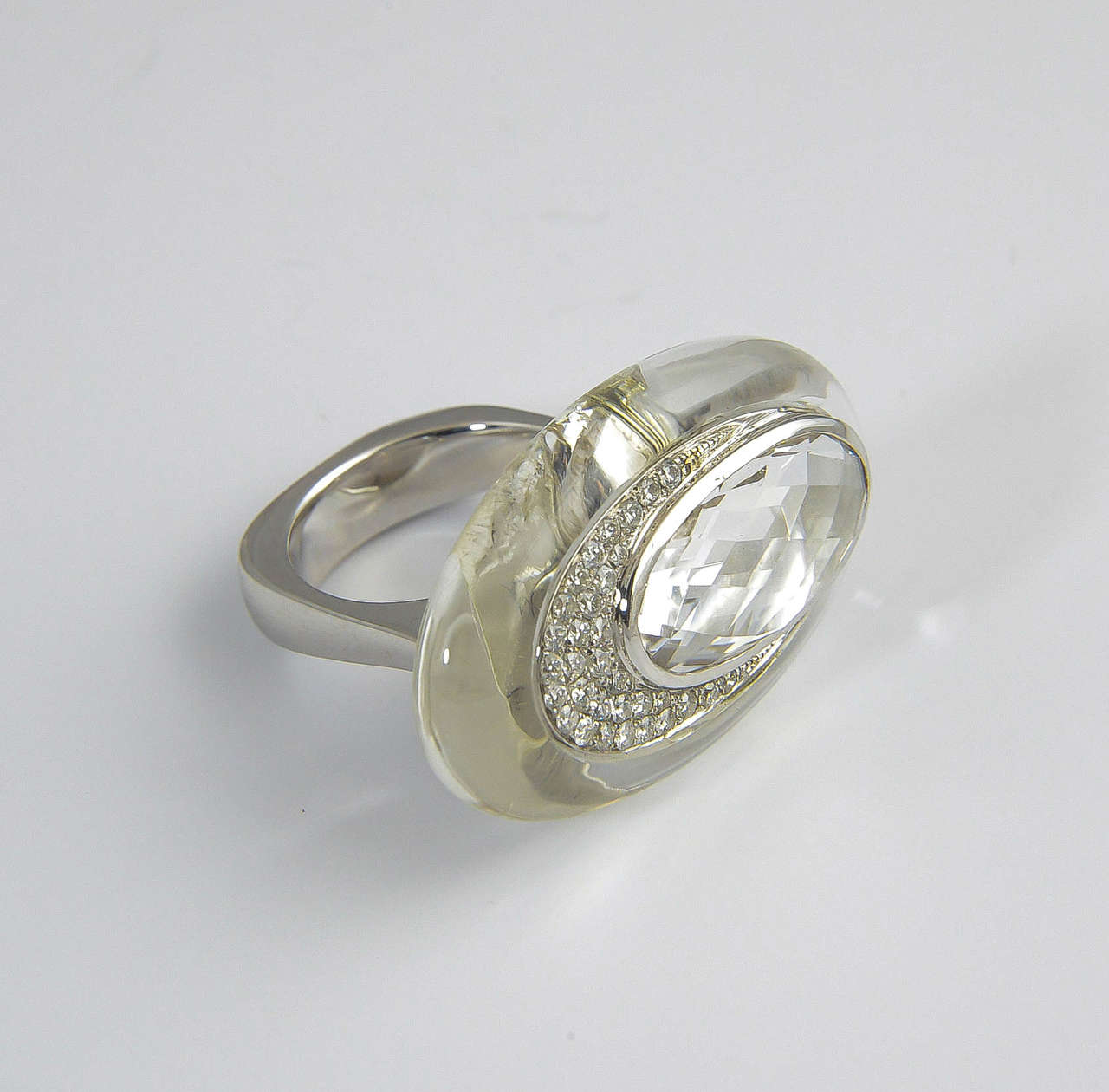Women's Contemporary Rock Crystal White Topaz Diamond Gold Ring