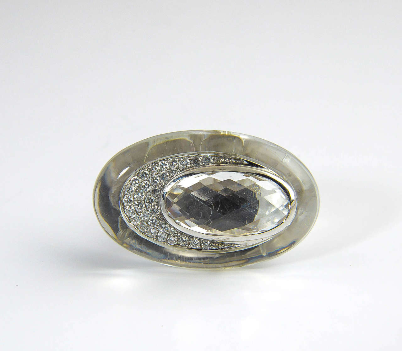 Contemporary Rock Crystal White Topaz Diamond Gold Ring 2