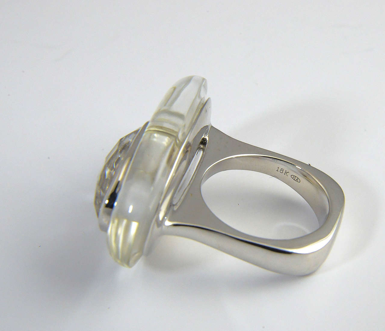 Contemporary Rock Crystal White Topaz Diamond Gold Ring 4