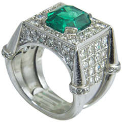 Late 20th Century Emerald Diamond Gold Ring