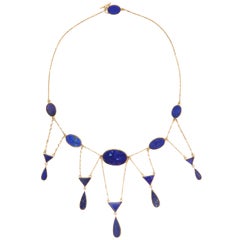 ART DECO  Delicate Lapis Lazuli Gold Fringe Necklace