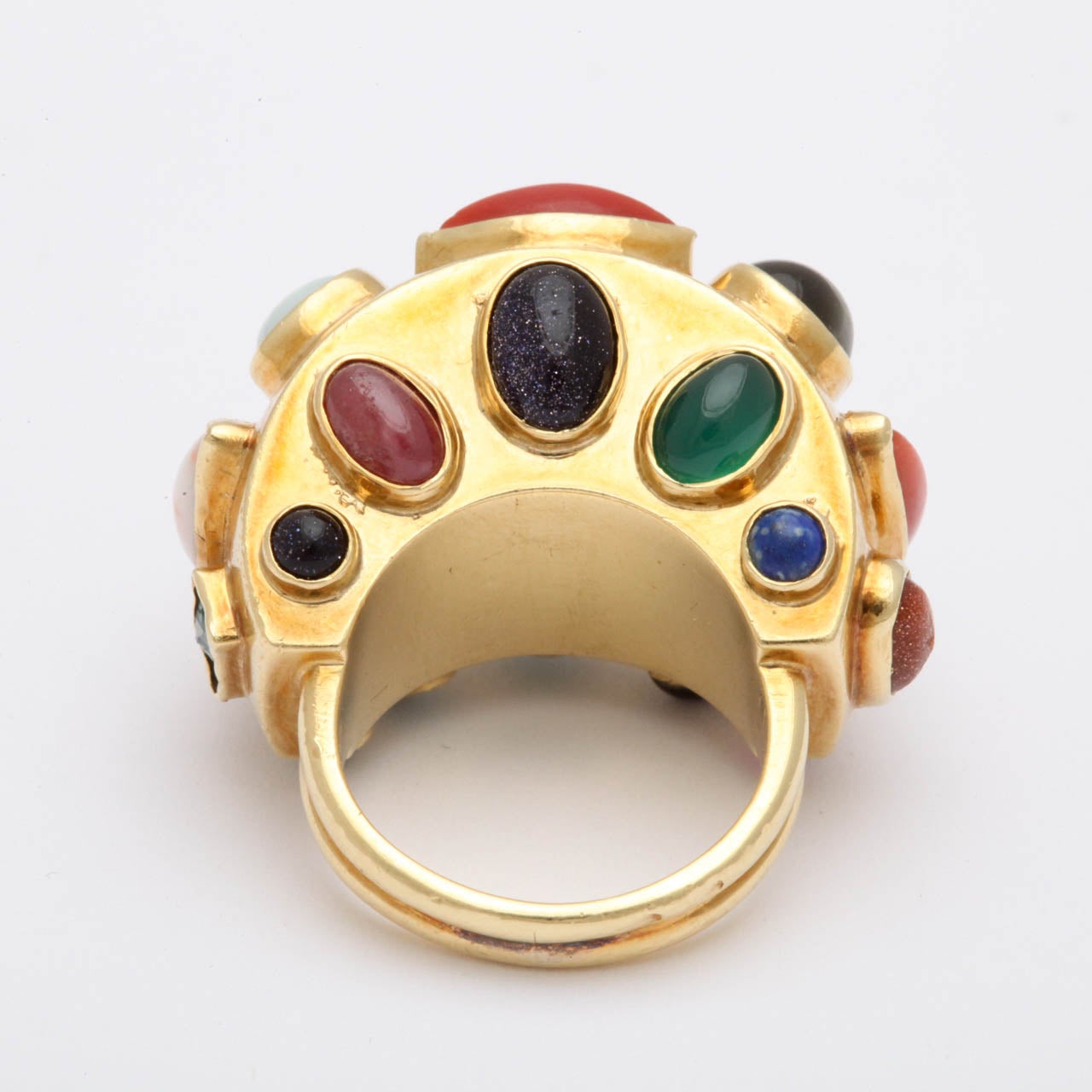 1960's SAENZ Multicolored Stone Gold Cocktail Bombe Style Ring 2