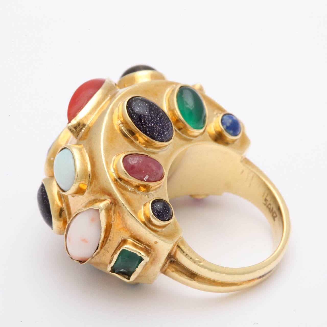 1960's SAENZ Multicolored Stone Gold Cocktail Bombe Style Ring 3