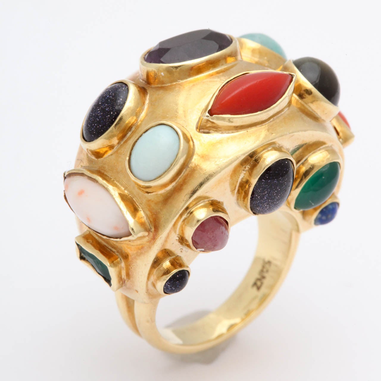 1960's SAENZ Multicolored Stone Gold Cocktail Bombe Style Ring 4