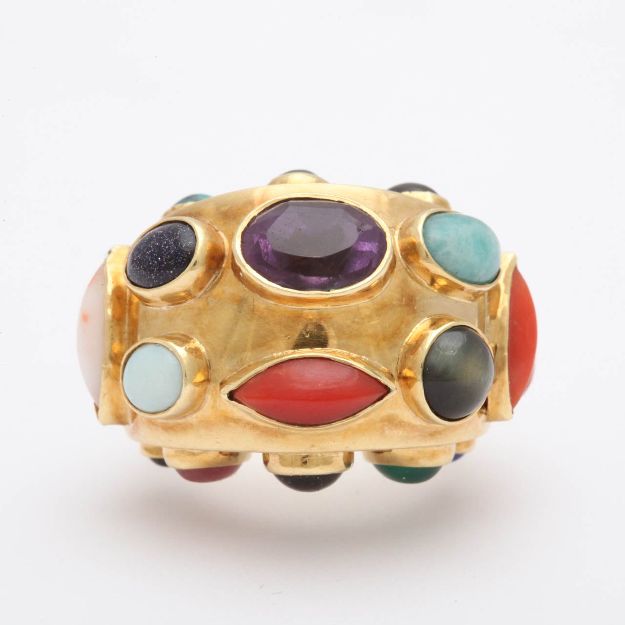 1960's SAENZ Multicolored Stone Gold Cocktail Bombe Style Ring 6