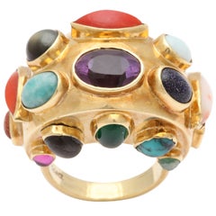 Vintage 1960's SAENZ Multicolored Stone Gold Cocktail Bombe Style Ring