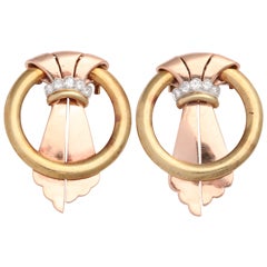 Vintage 1940's Gold And Pink Gold Diamond Clips