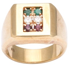 1950's Gold Emerald Diamond Ruby  Ring