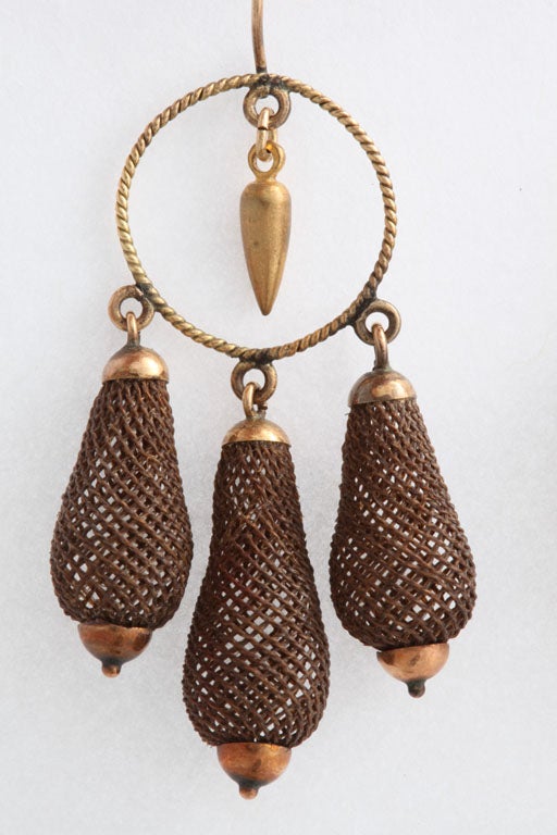 Women's Victorian Gold Hairwork Girandole Earrings
