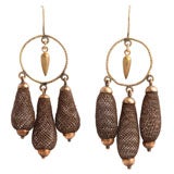 Victorian Gold Hairwork Girandole Earrings