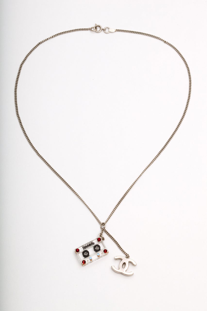 Chanel Cassette Tape Motif Necklace with CC (Zeitgenössisch) im Angebot
