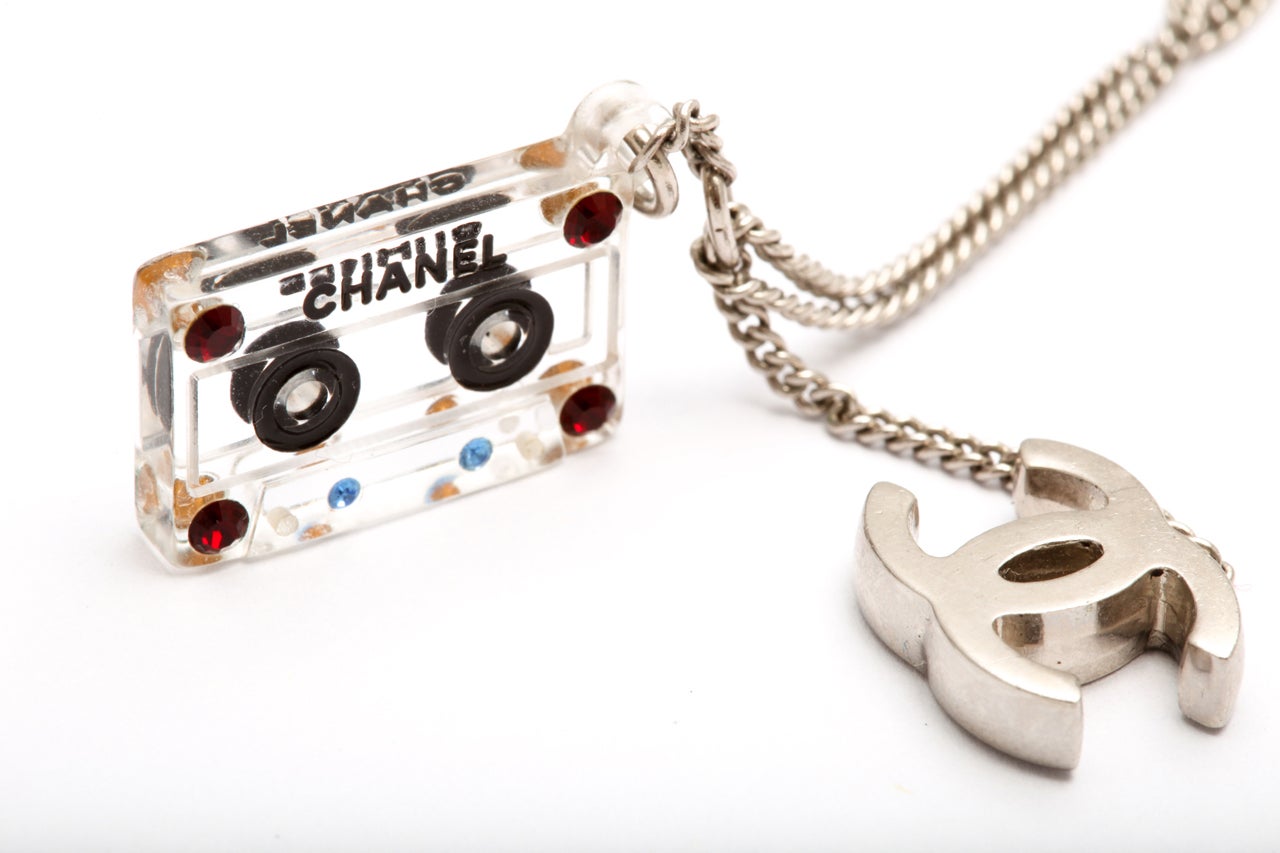 Contemporary Chanel Cassette Tape Motif Necklace with CC For Sale