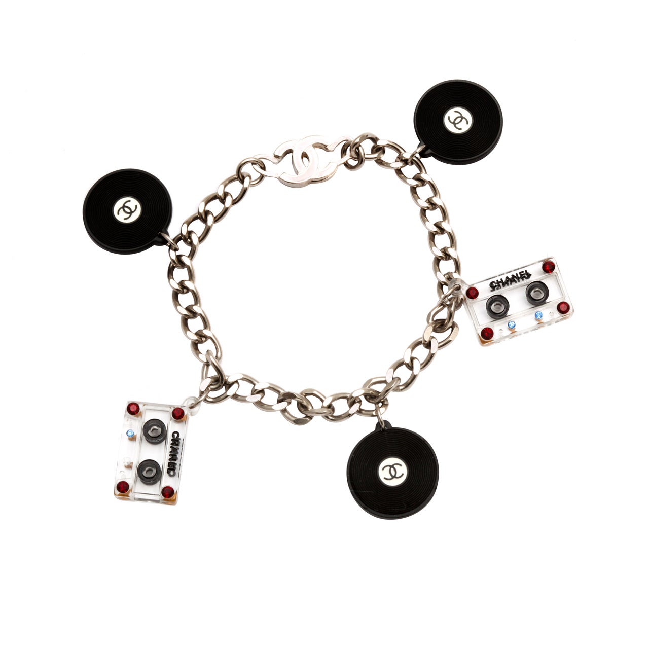 CHANEL CASSETTE TAPE AND RECORD MOTIF BRACELET at 1stdibs