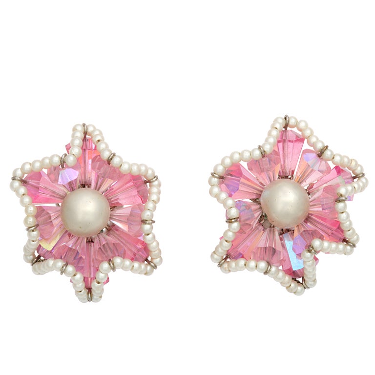 Vendome Pink Crystal and "Pearl" Earrings