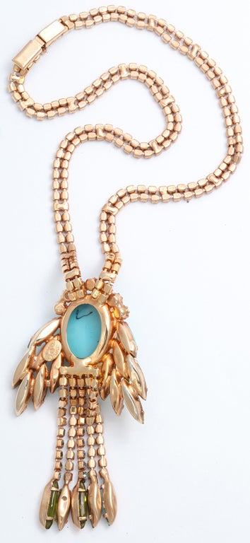 Hattie Carnegie Faux Turquoise and Citrine Necklace In Excellent Condition For Sale In Stamford, CT