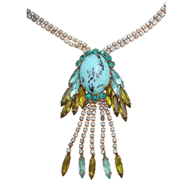 Hattie Carnegie Faux Turquoise and Citrine Necklace