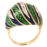 Italian Gold, Enamel and Pave Diamond Ring